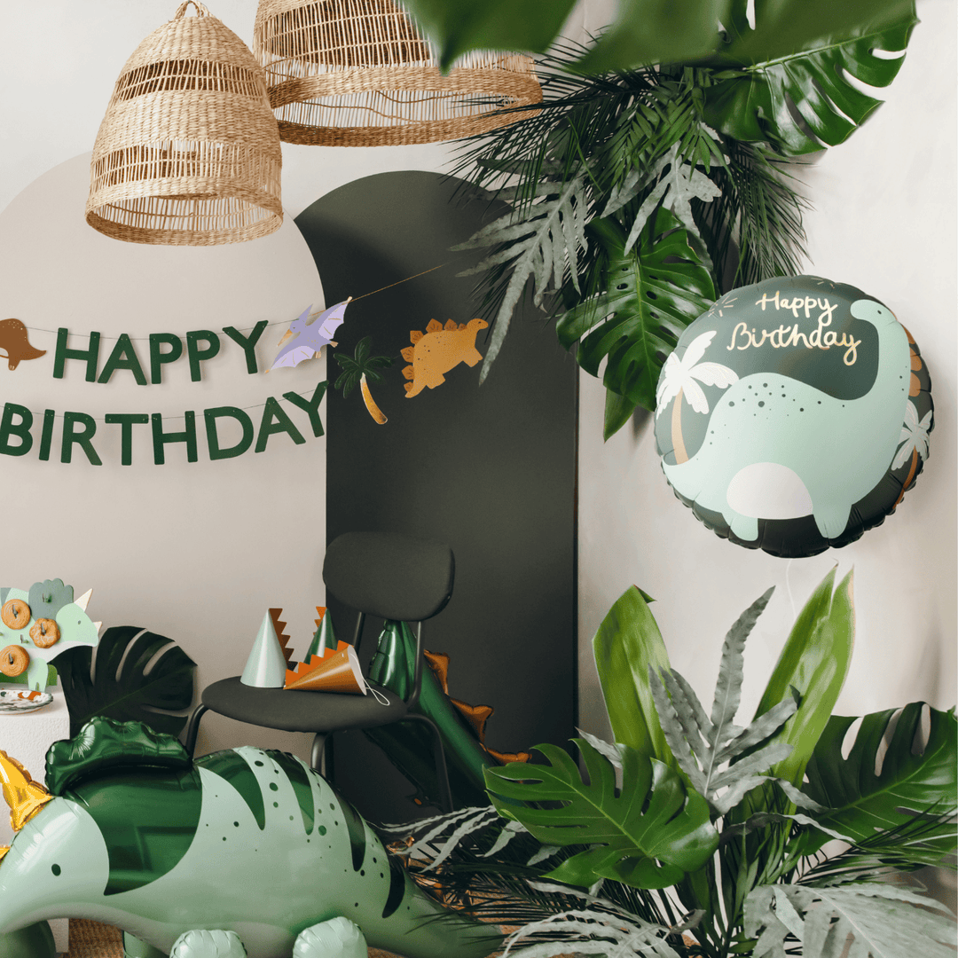 Green Brontosaurus Happy Birthday Foil Balloon - Dinosaur Party Foil Balloon Green Brontosaurus Happy Birthday Foil Balloon