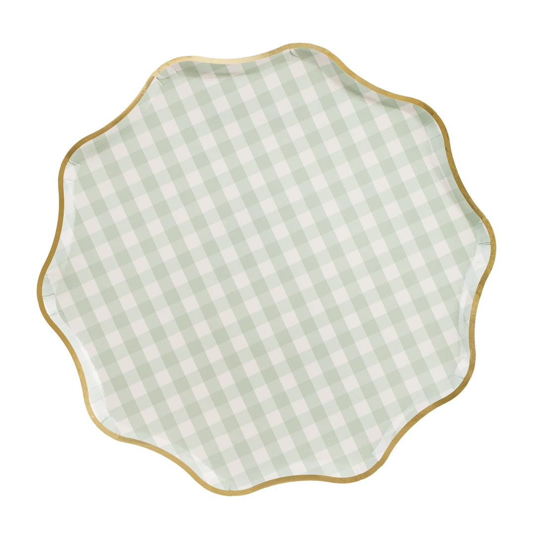 Green Checkered Large Paper Plates x 6 Disposable Plates Green Checkered Large Paper Plates x 6