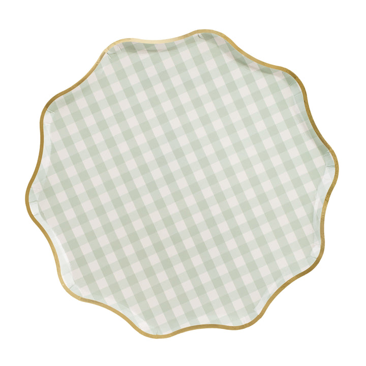 Green Checkered Large Paper Plates x 6 Disposable Plates Green Checkered Large Paper Plates x 6