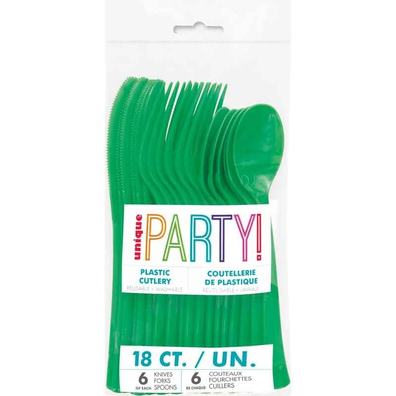 Green Party Cutlery (Pack of 18) Disposable Cutlery Green Party Cutlery (Pack of 18)