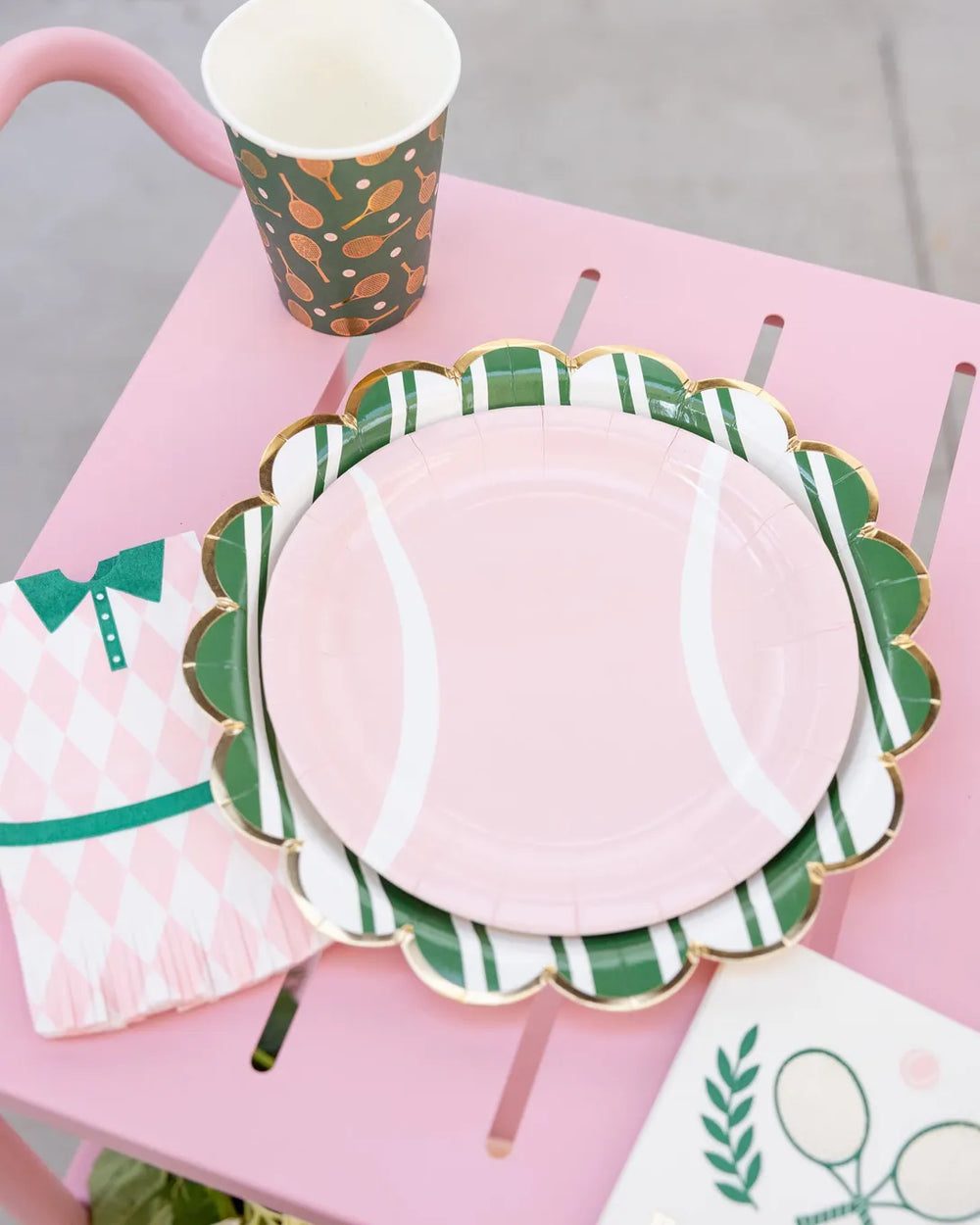 Green Stripe Scalloped Party Plates x 8 - My Mind's Eye Tennis Party Supplies Disposable Plates Green Stripe Scalloped Party Plates x 8