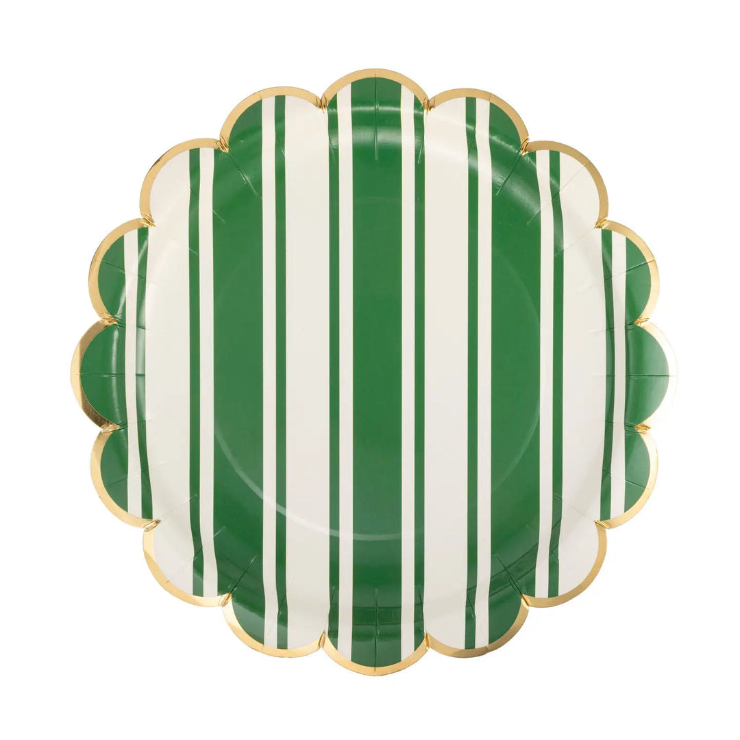 Green Stripe Scalloped Party Plates x 8 - My Mind's Eye Tennis Party Supplies Disposable Plates Green Stripe Scalloped Party Plates x 8