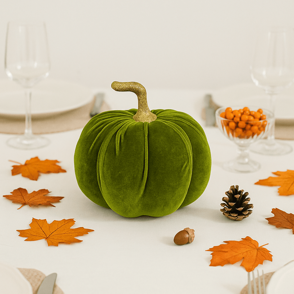 Green Velvet Pumpkin Decoration - 17cm - Halloween Fall Decor ornament Green Velvet Pumpkin Decoration - 17cm