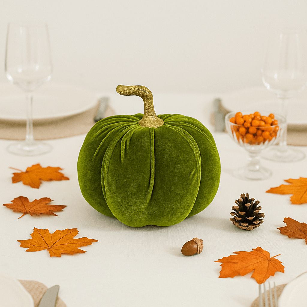 Green Velvet Pumpkin Decoration - 17cm - Halloween Fall Decor ornament Green Velvet Pumpkin Decoration - 17cm