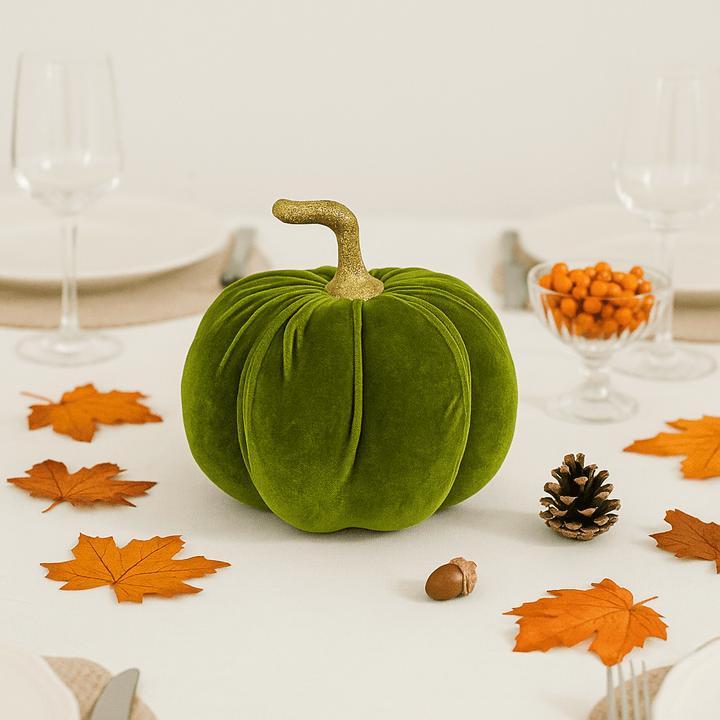Green Velvet Pumpkin Decoration - 17cm - Halloween Fall Decor ornament Green Velvet Pumpkin Decoration - 17cm