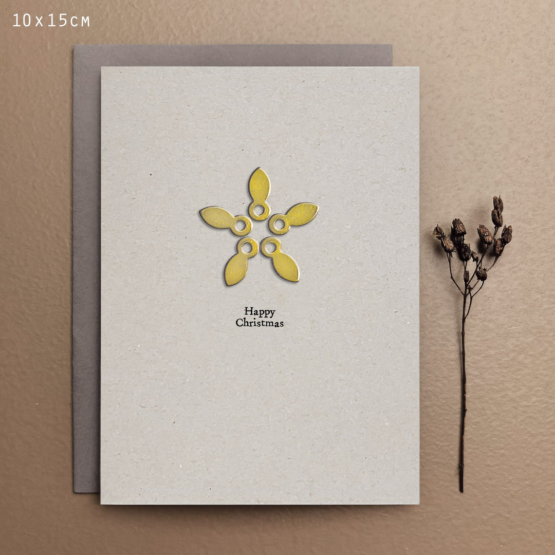 Grey Metal Star Christmas Card, Happy Christmas | East of India Greetings Card East of India Metal Star Christmas Card - Happy Christmas, Grey