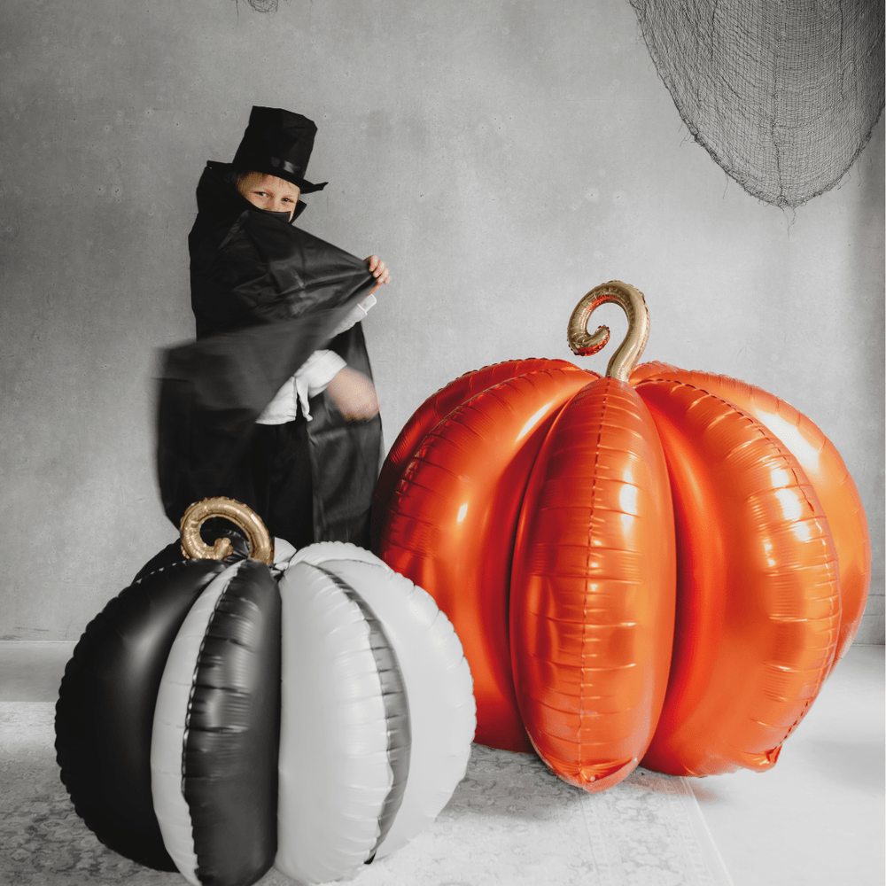 Halloween Balloons - 3D Black & White Pumpkin Standing Foil Balloon (23 inch) Balloons 3D Black & White Pumpkin Standing Foil Balloon (23 inch)
