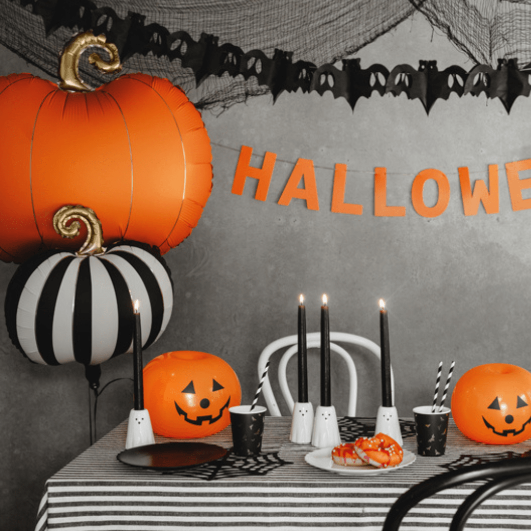 Halloween Balloons - Black & White Striped Pumpkin Foil Balloon (16 inch) Balloons Black & White Striped Pumpkin Foil Balloon (16 inch)