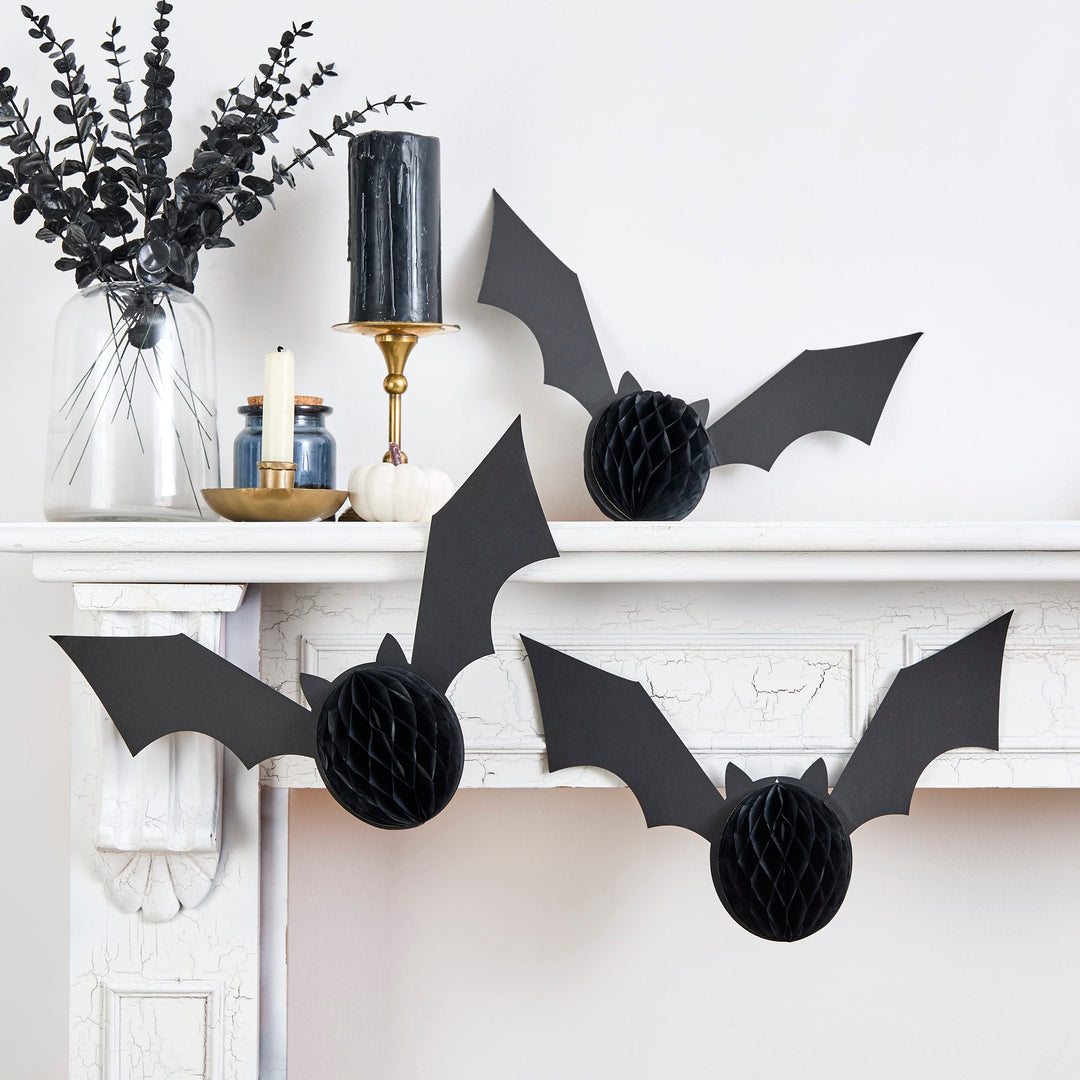 Halloween Bat Honeycomb Decorations x 3 | Halloween Party Supplies Party Decorations Halloween Bat Honeycomb Decorations x 3