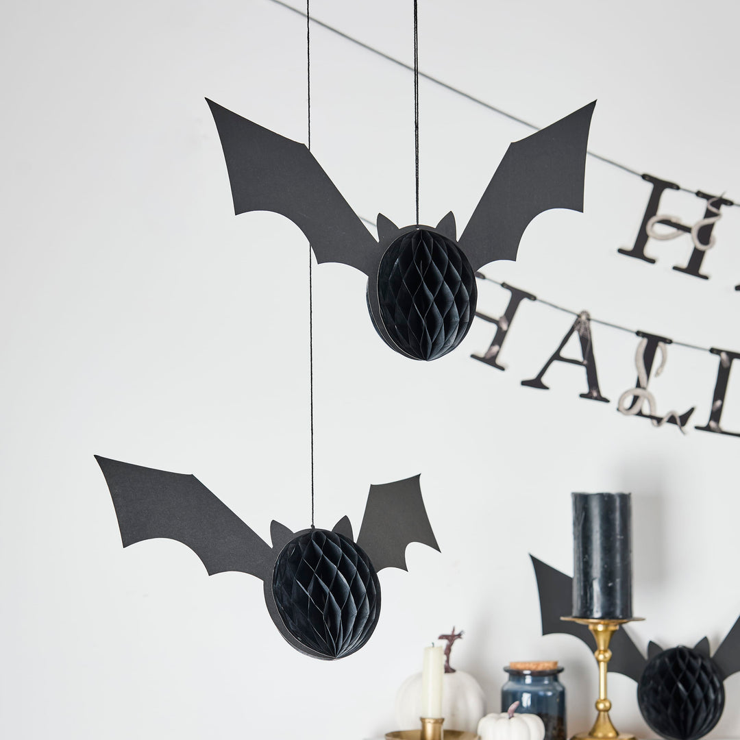 Halloween Bat Honeycomb Decorations x 3 | Halloween Party Supplies Party Decorations Halloween Bat Honeycomb Decorations x 3