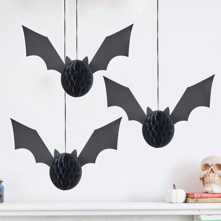 Halloween Bat Honeycomb Decorations x 3 | Halloween Party Supplies Party Decorations Halloween Bat Honeycomb Decorations x 3