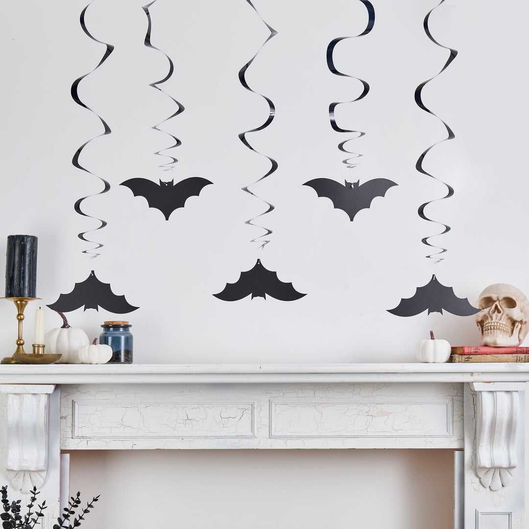 Halloween Bat Swirl Decorations x 5 | Halloween Party Supplies UK Party Decorations Halloween Bat Swirl Decorations x 5