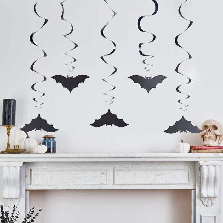 Halloween Bat Swirl Decorations x 5 | Halloween Party Supplies UK Party Decorations Halloween Bat Swirl Decorations x 5