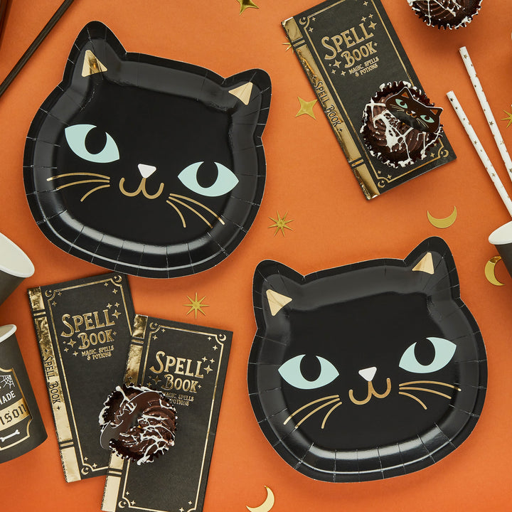 Halloween Black Cat Party Plates x 8 | Halloween Party Supplies UK Disposable Plates Halloween Black Cat Party Plates x 8