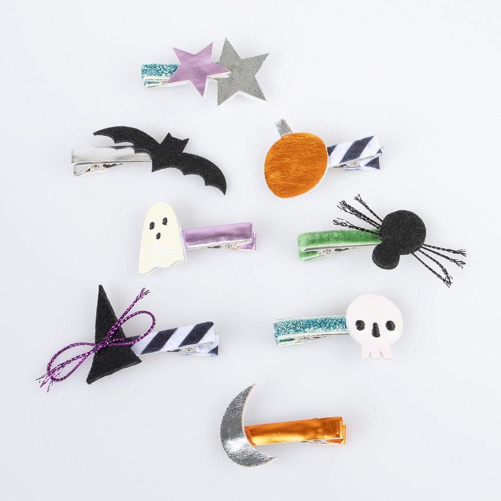 Halloween Icons Hair Clips x 8 | Meri Meri Halloween Party Party Accessories Halloween Icons Hair Clips x 8