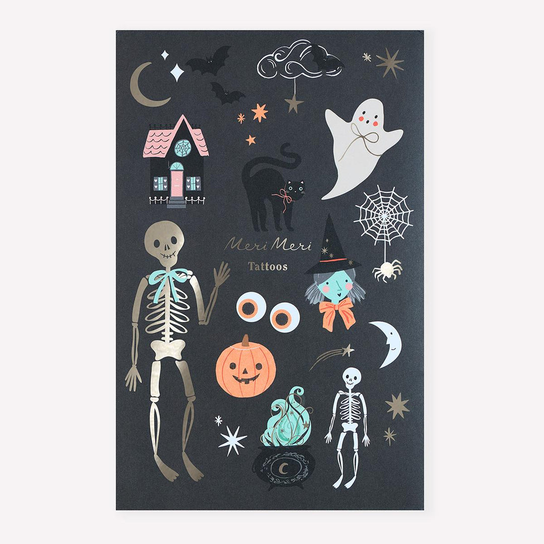 Halloween Icons Large Temporary Tattoo Sheets x 2 | Meri Meri temporary tattoos Halloween Icons Large Temporary Tattoo Sheets x 2