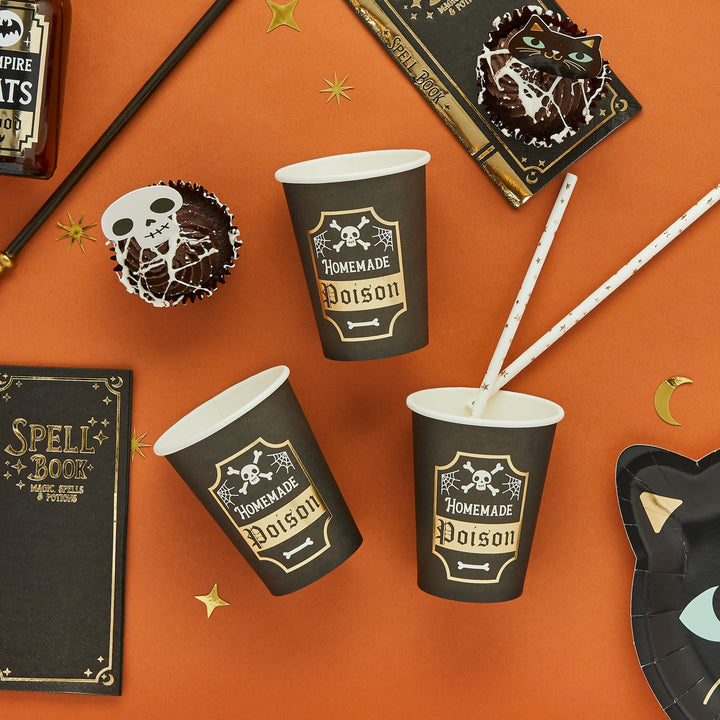 Halloween Party Homemade Poison Paper Cups x 8 Disposable Cups Halloween Party Homemade Poison Paper Cups x 8