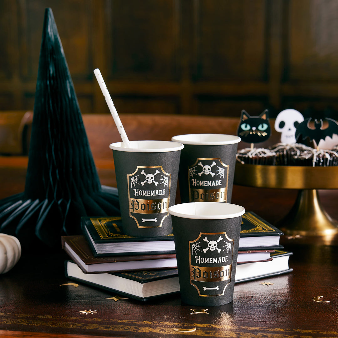 Halloween Party Homemade Poison Paper Cups x 8 Disposable Cups Halloween Party Homemade Poison Paper Cups x 8