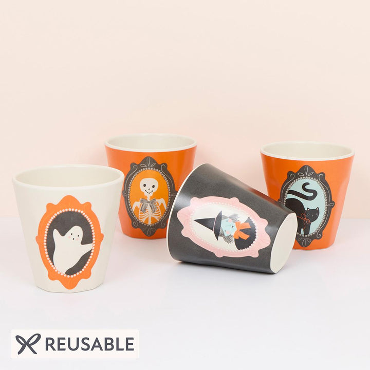 Halloween Portrait Reusable Party Cups x 4 | Meri Meri party cups Halloween Portrait Reusable Party Cups x 4