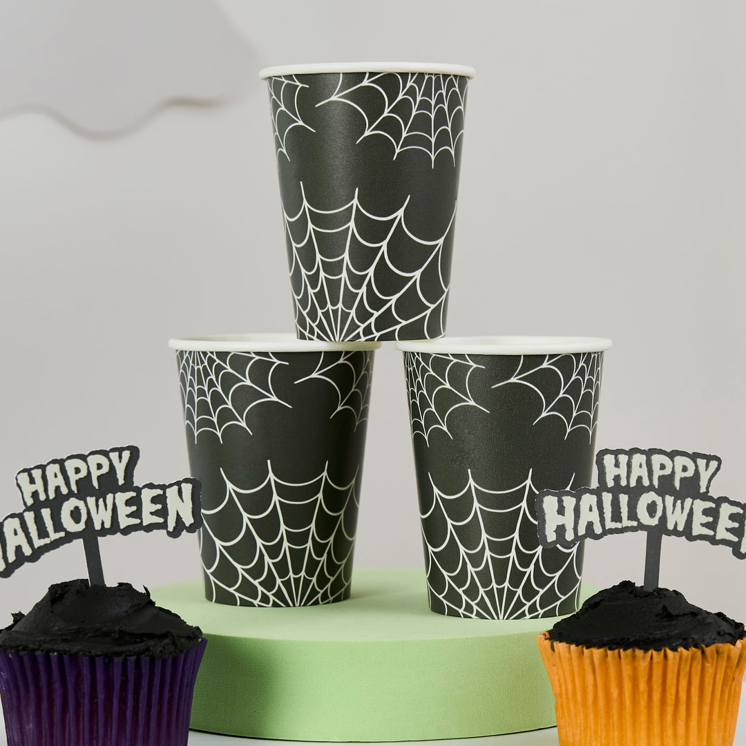 Halloween Spider Web Paper Cups x 8 | Halloween Party Supplies UK Disposable Cups Halloween Spider Web Paper Cups x 8