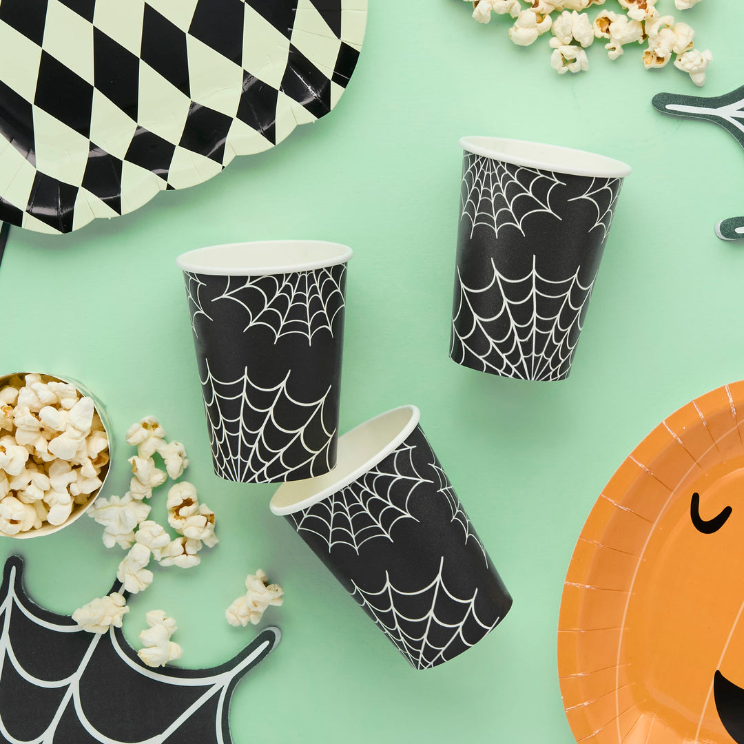 Halloween Spider Web Paper Cups x 8 | Halloween Party Supplies UK Disposable Cups Halloween Spider Web Paper Cups x 8