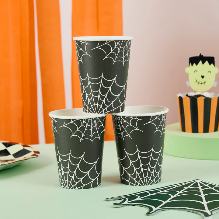 Halloween Spider Web Paper Cups x 8 | Halloween Party Supplies UK Disposable Cups Halloween Spider Web Paper Cups x 8