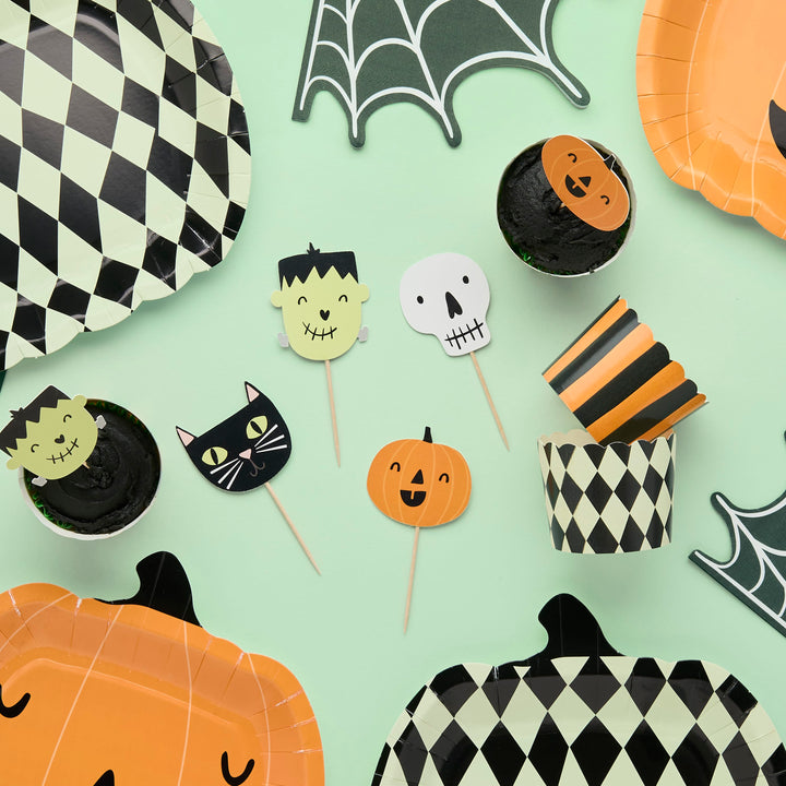 Halloween Spooky Friends Food Cups &amp; Picks Set x 12 Party Tableware Halloween Spooky Friends Food Cups &amp; Picks Set x 12
