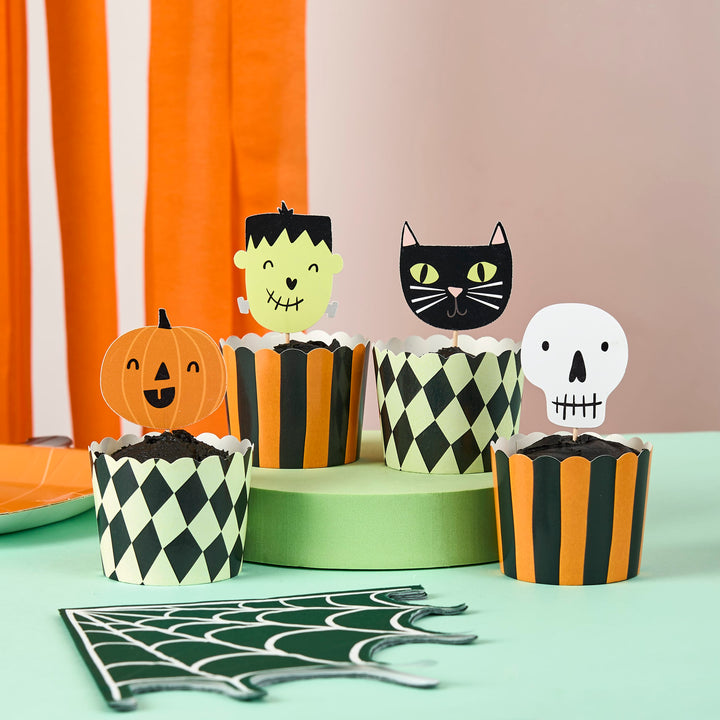 Halloween Spooky Friends Food Cups &amp; Picks Set x 12 Party Tableware Halloween Spooky Friends Food Cups &amp; Picks Set x 12