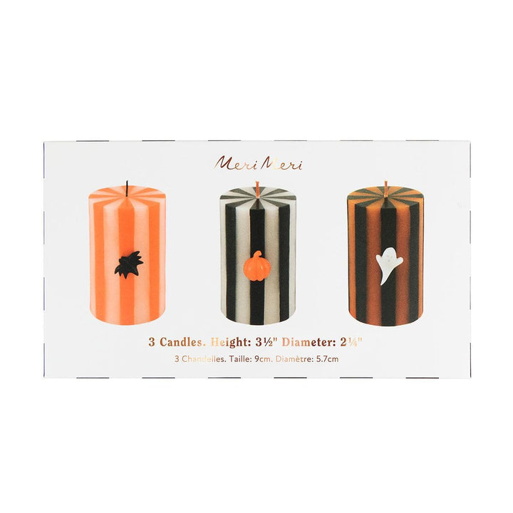 Halloween Striped Pillar Candles x 3 | Meri Meri Candle Halloween Striped Pillar Candles x 3