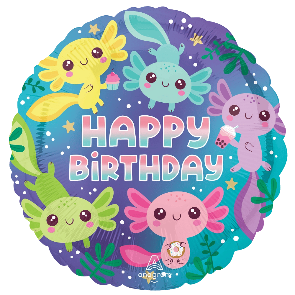 Happy Birthday Axolotl Foil Balloon - Axolotl Party Balloons Foil Balloon Happy Birthday Axolotl Foil Balloon