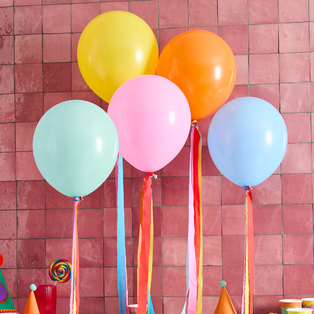 Happy Birthday Balloons with Tassels - Colourful Party Balloons Balloons Colourful Balloons with Tassels x 5