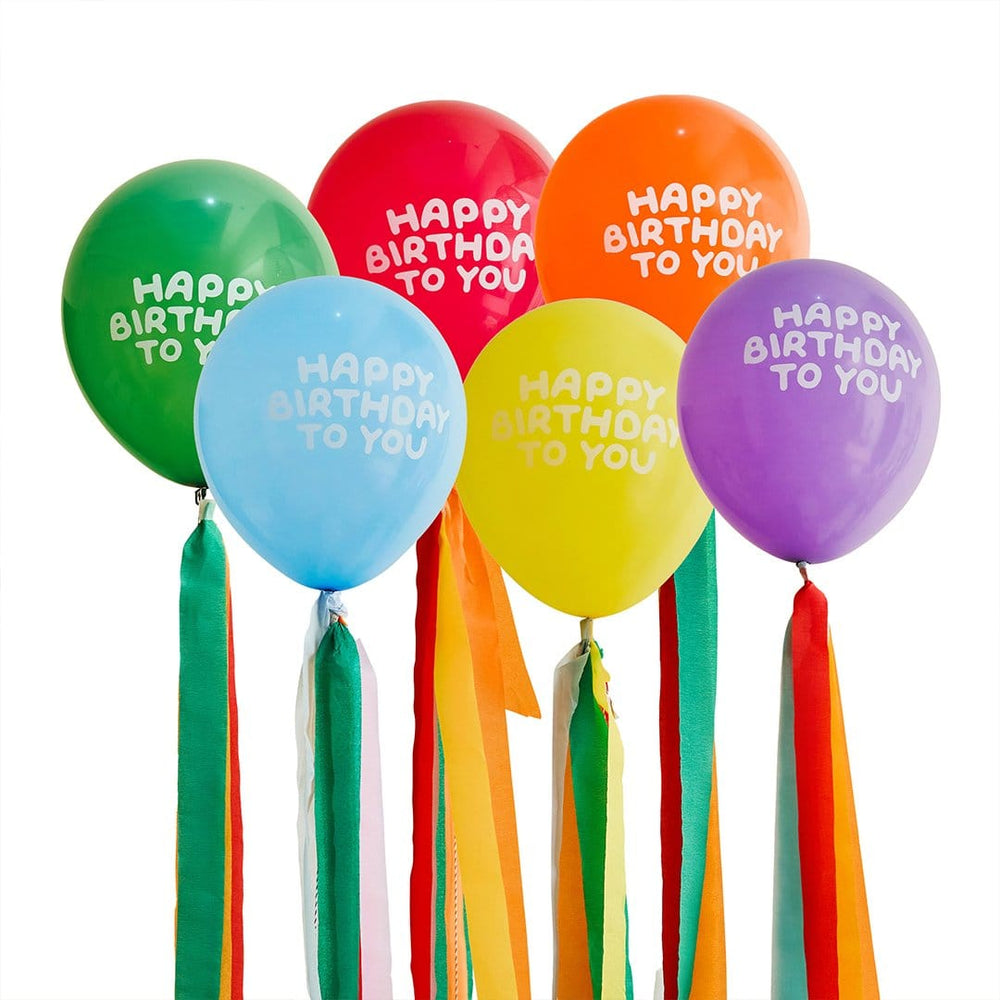 Happy Birthday Balloons with Tassels - Colourful Party Balloons Balloons Colourful Happy Birthday Balloons with Tassels x 6