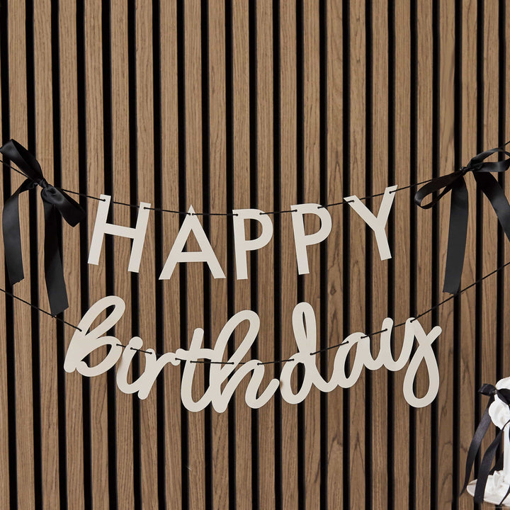 Happy Birthday Banner With Black Satin Bows Bunting Happy Birthday Banner With Black Satin Bows