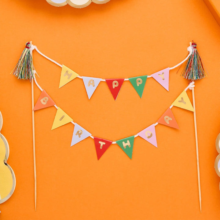 Happy Birthday Bunting Cake Topper - Rainbow Cake Decorations cake topper Colourful Happy Birthday Bunting Cake Topper