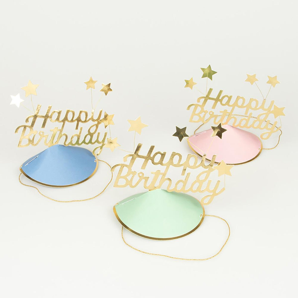 Happy Birthday & Foil Star Party Hats x 6 | Meri Meri Party Hats Happy Birthday & Foil Star Party Hats x 6