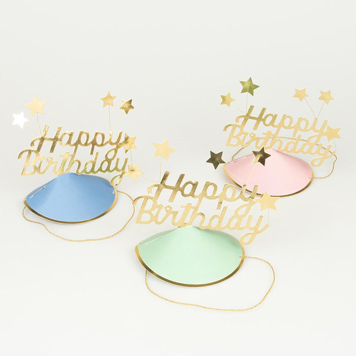 Happy Birthday &amp; Foil Star Party Hats x 6 | Meri Meri Party Hats Happy Birthday &amp; Foil Star Party Hats x 6