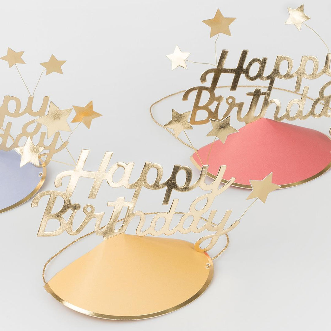 Happy Birthday &amp; Foil Star Party Hats x 6 | Meri Meri Party Hats Happy Birthday &amp; Foil Star Party Hats x 6