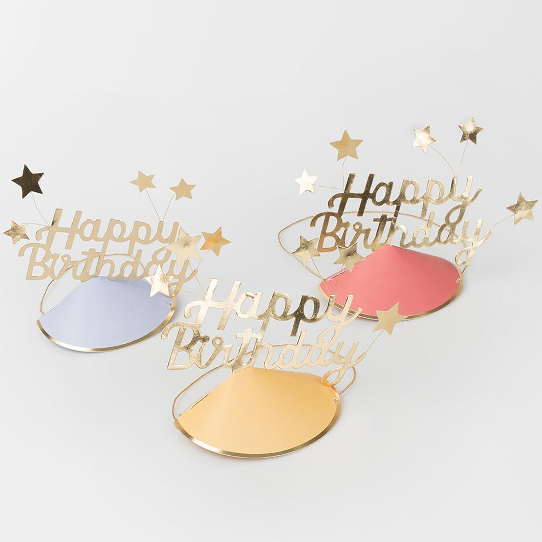 Happy Birthday & Foil Star Party Hats x 6 | Meri Meri Party Hats Happy Birthday & Foil Star Party Hats x 6