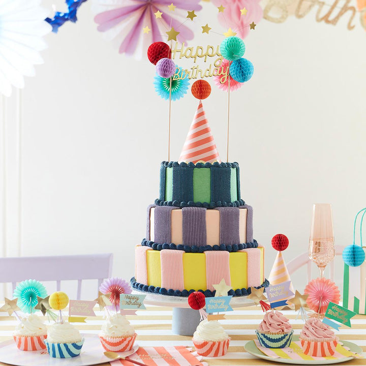 Happy Birthday Honeycomb Cake Topper | Meri Meri Birthday Party Cake Topper Happy Birthday Honeycomb Cake Topper