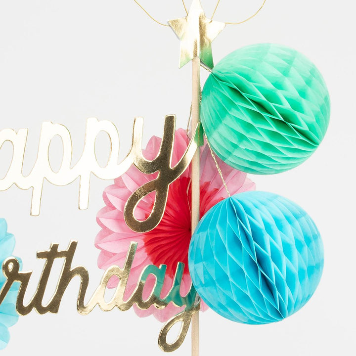 Happy Birthday Honeycomb Cake Topper | Meri Meri Birthday Party Cake Topper Happy Birthday Honeycomb Cake Topper
