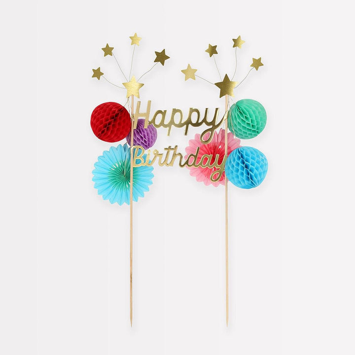 Happy Birthday Honeycomb Cake Topper | Meri Meri Birthday Party Cake Topper Happy Birthday Honeycomb Cake Topper