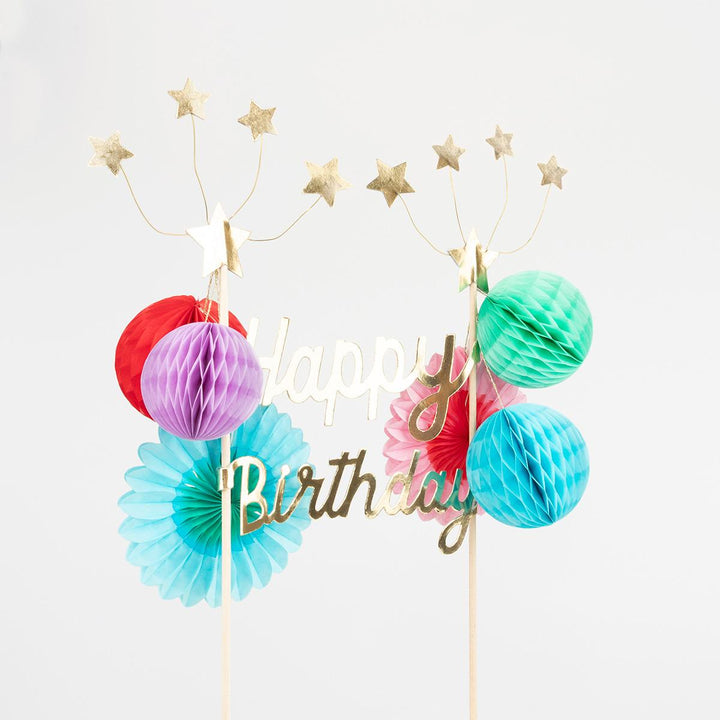 Happy Birthday Honeycomb Cake Topper | Meri Meri Birthday Party Cake Topper Happy Birthday Honeycomb Cake Topper