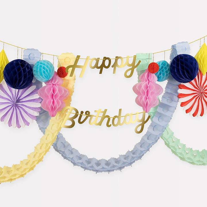 Happy Birthday Honeycomb Party Garland | Meri Meri Bunting Happy Birthday Honeycomb Party Garland