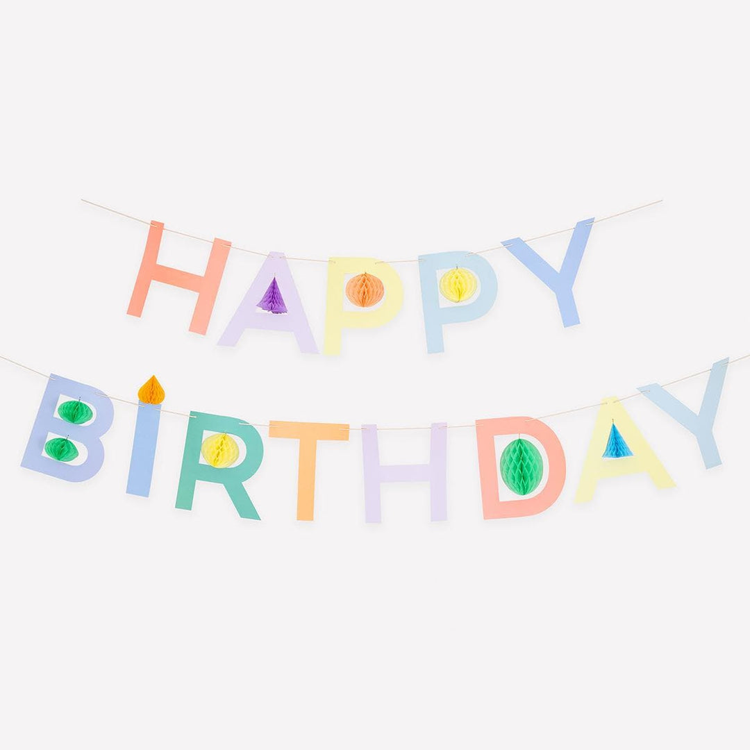 Happy Birthday Honeycomb Party Garland Set | Meri Meri Birthday Party Bunting Happy Birthday Honeycomb Party Garland Set
