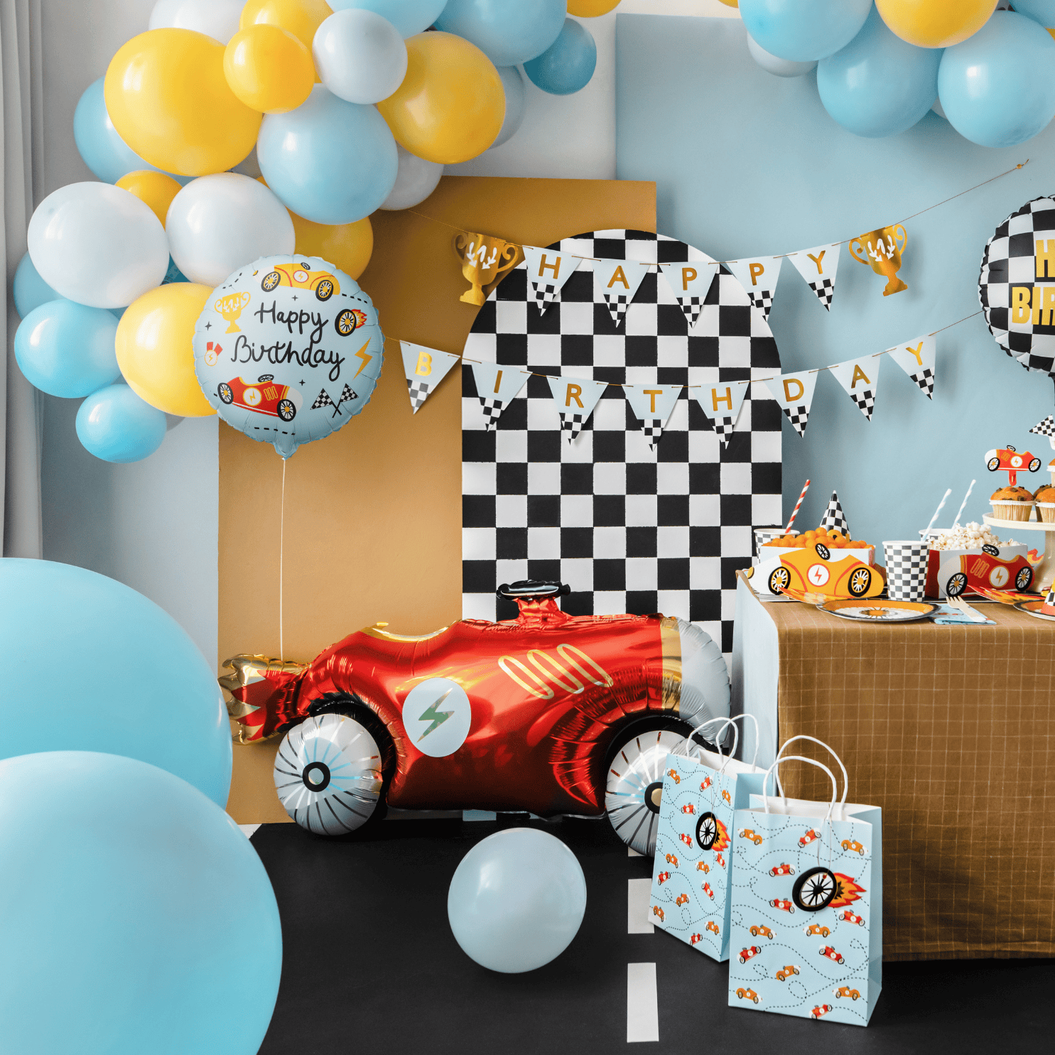 Recing Party Happy Birthday Racing Cars Foil Balloon - Racing Party Decorations ...