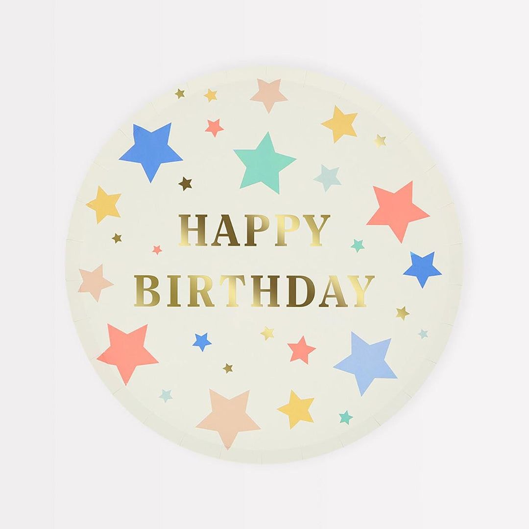 Happy Birthday Stars Side Party Plates x 8 | Meri Meri party plates Happy Birthday Stars Side Party Plates x 8