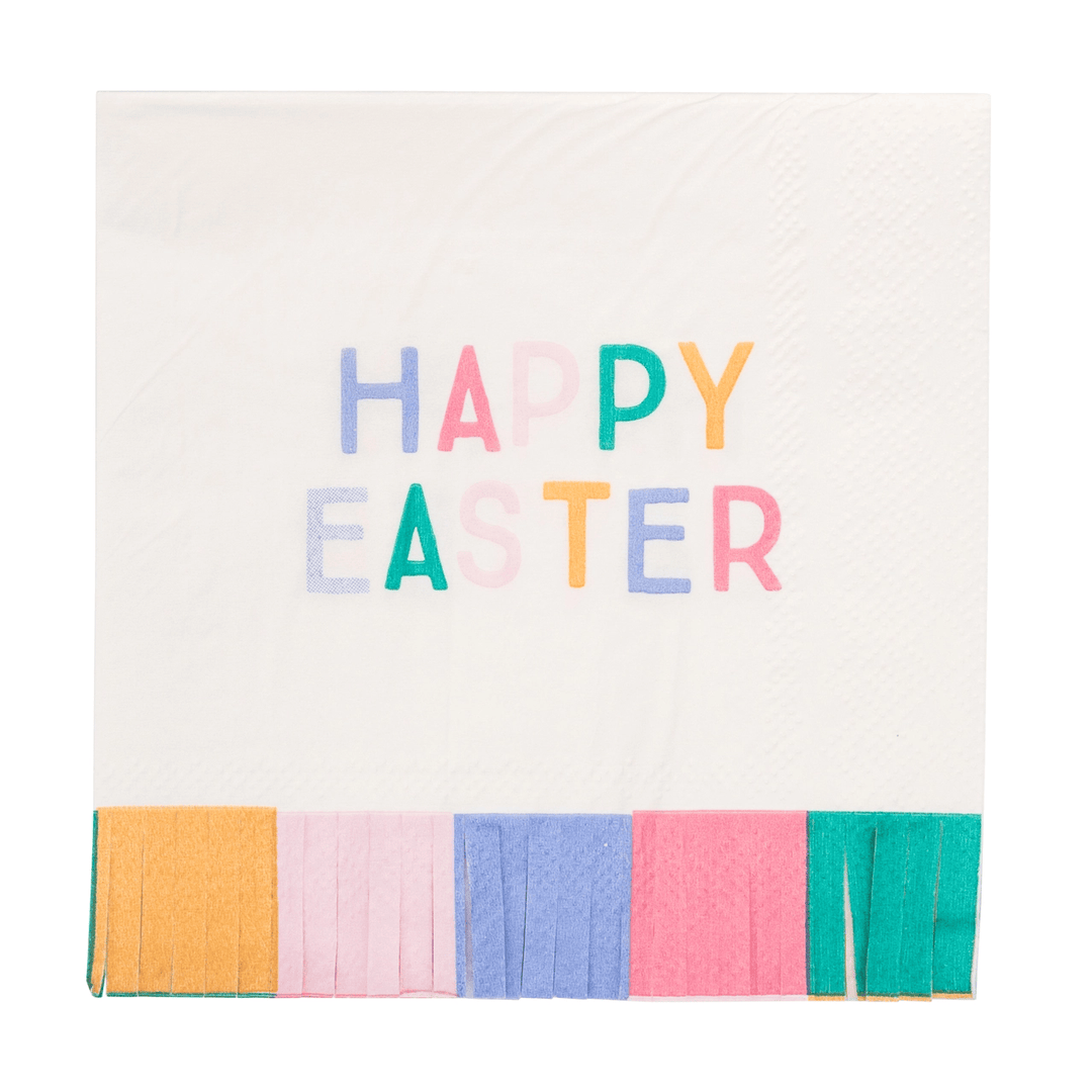 Happy Easter Fringed Cocktail Napkins x 24 Paper Napkins Happy Easter Fringed Cocktail Napkins x 24