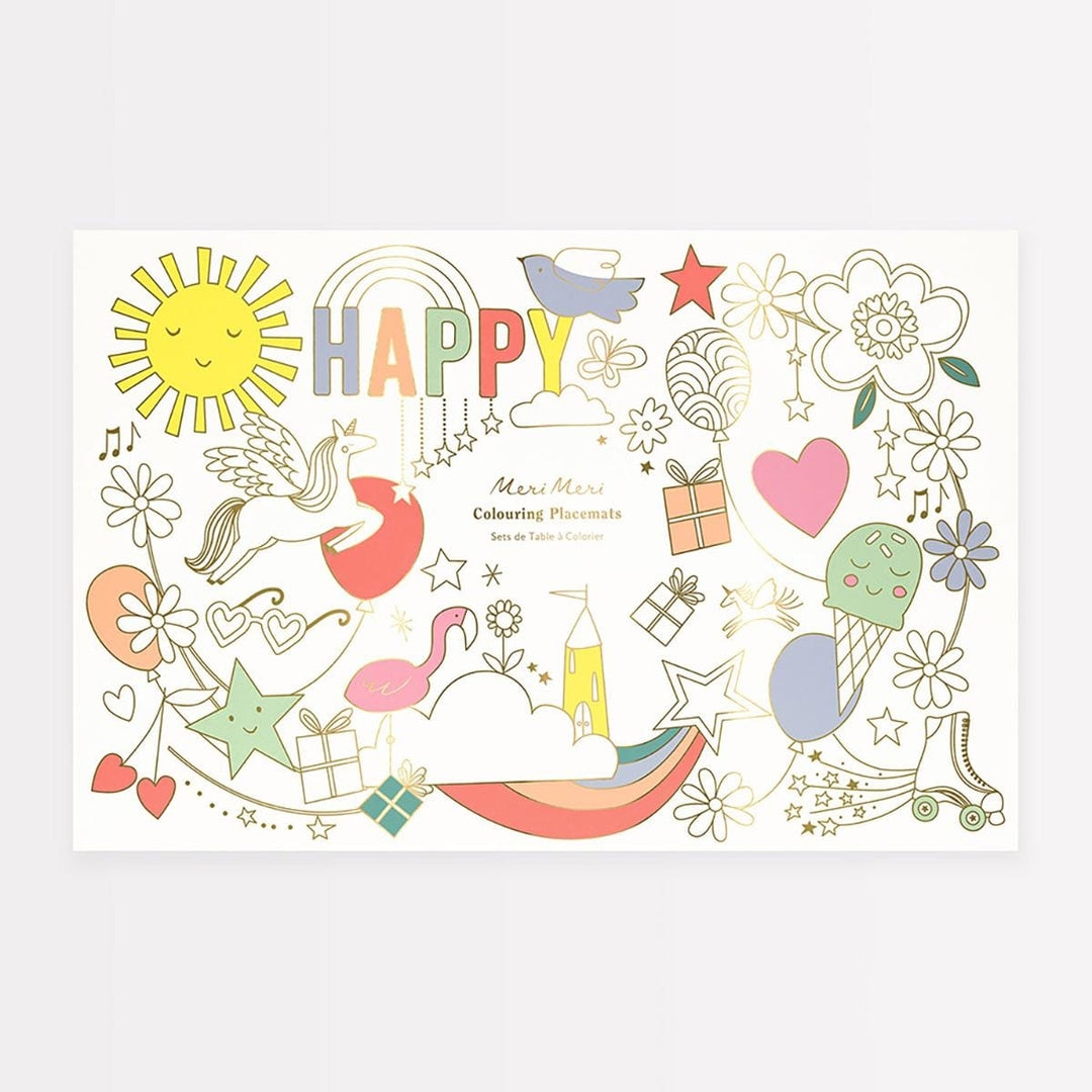 Happy Icons Colouring Party Placemats x 8 | Meri Meri Placemats Happy Icons Colouring Party Placemats x 8