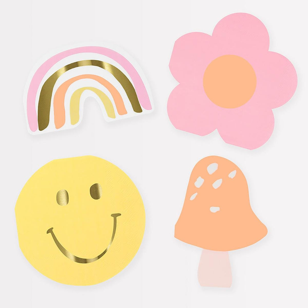 Happy Icons Shaped Party Napkins x 16 | Meri Meri party napkins Happy Icons Shaped Party Napkins x 16