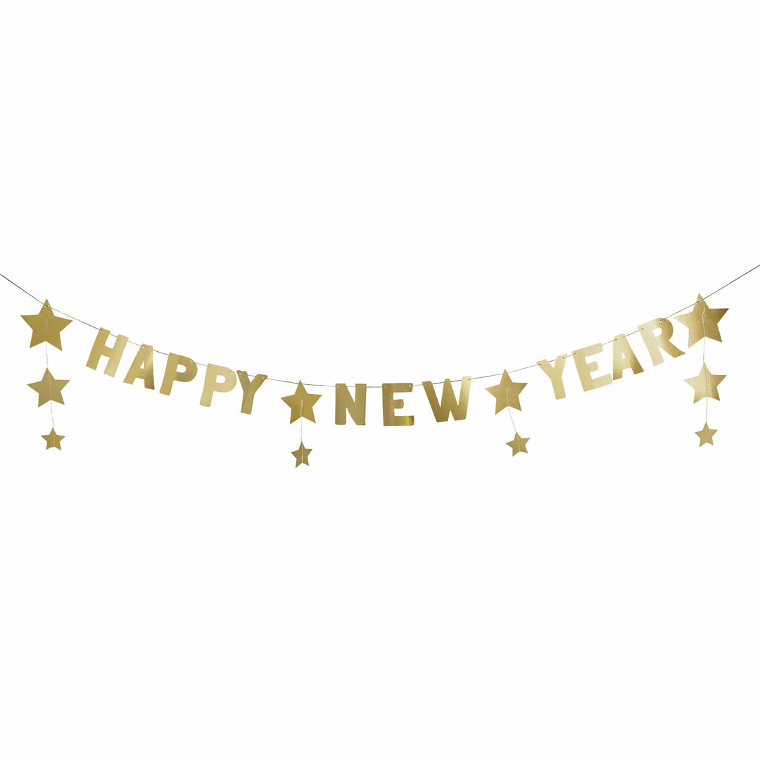 Happy New Year Gold Star Banner - 2m Bunting Happy New Year Gold Star Banner - 2m